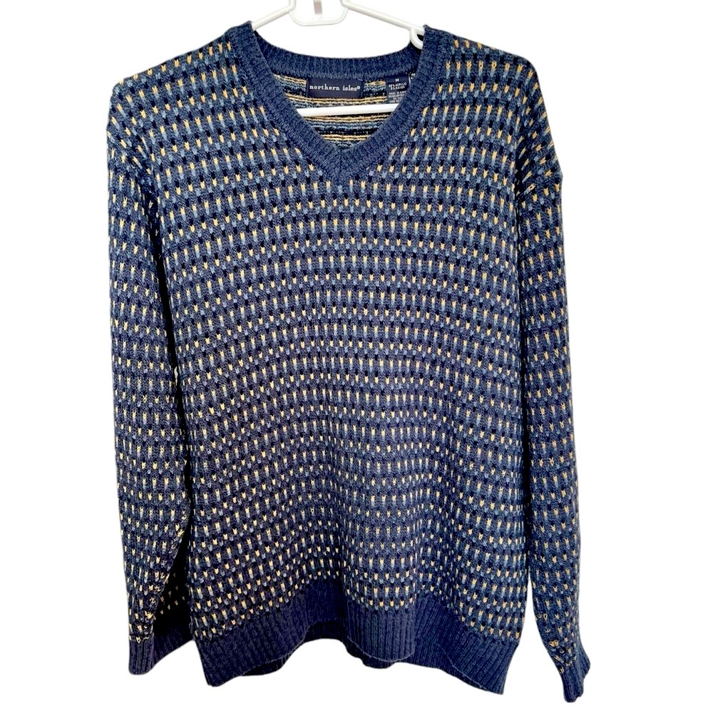 Vintage‎ Northern Isles Birdseye Sweater Men's Medium V-Neck Multicolor